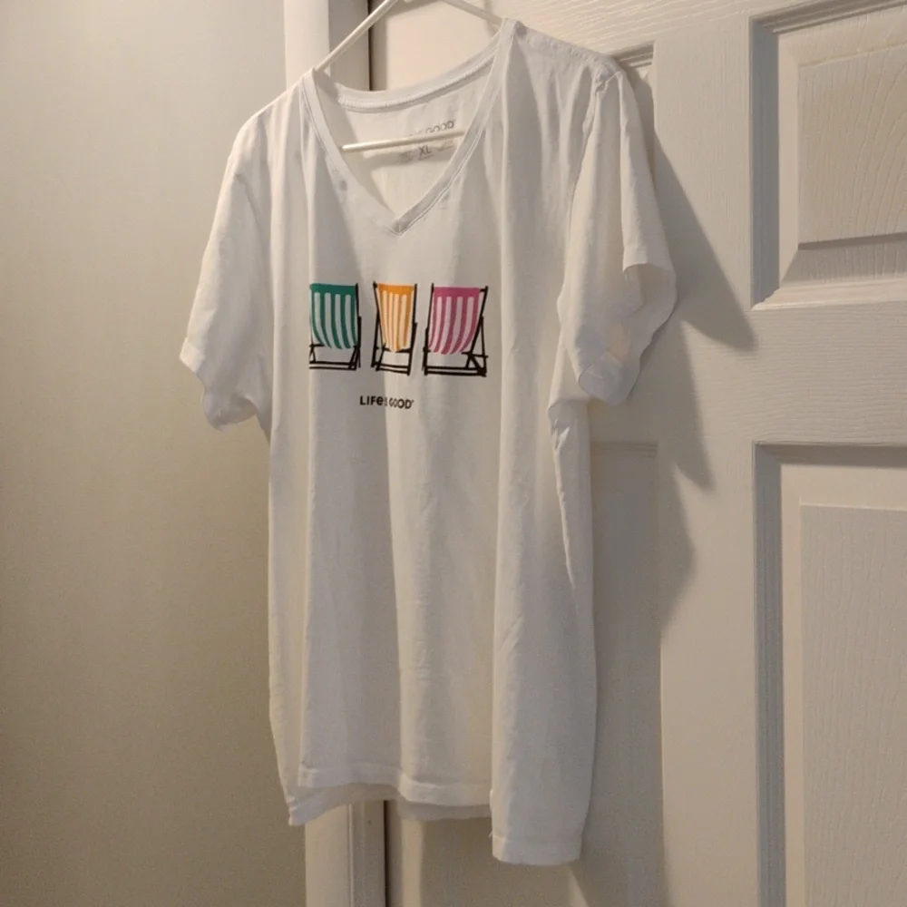 Life Is Good White Tee with Vibrant Chair Design - Picture 2 of 3